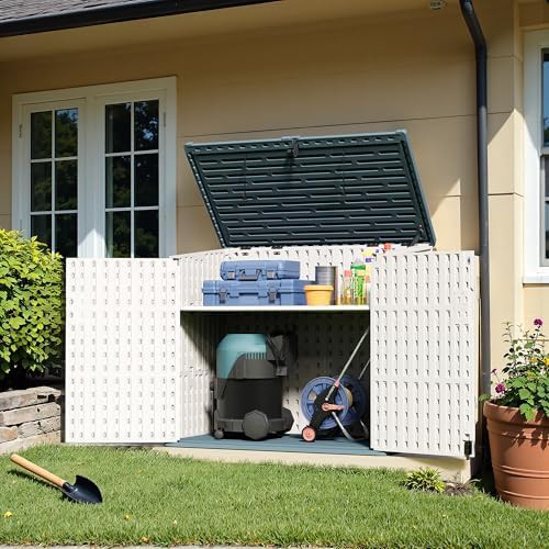 Horizontal beige trash can storage shed — photo 4