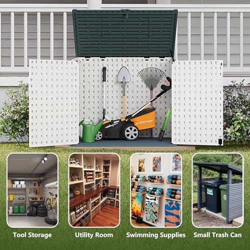 Horizontal beige trash can storage shed — photo 5
