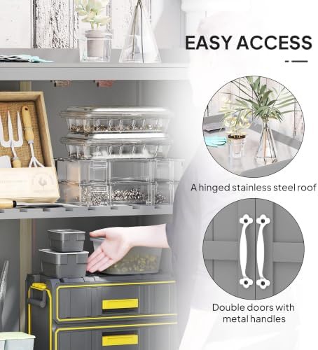 Gray wood storage cabinet with metal tabletop — photo 4