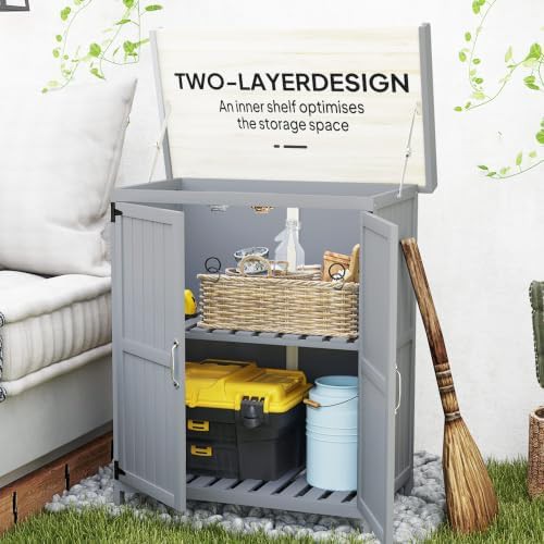 Gray wood storage cabinet with metal tabletop — photo 5