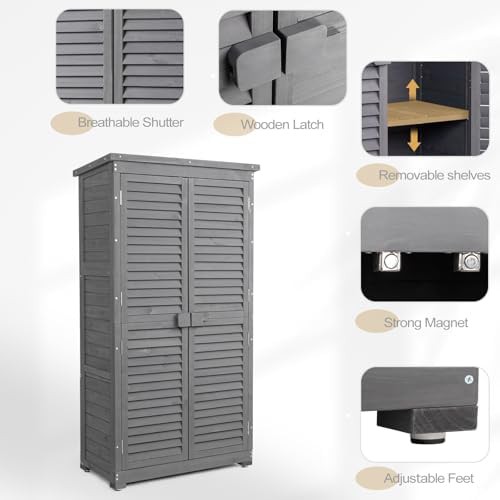Gray vertical wood cabinet with shelves — photo 3