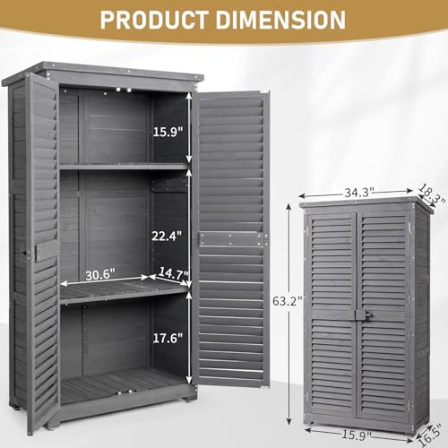 Gray vertical wood cabinet with shelves — photo 5