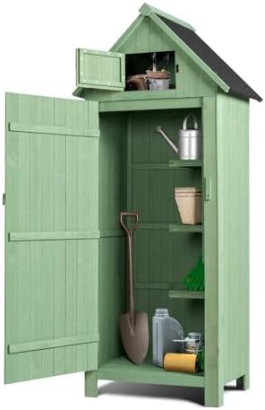 Light green wooden garden tool cabinet