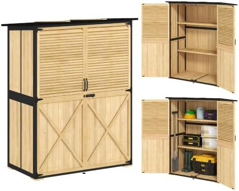 Natural wood garden shed with lock