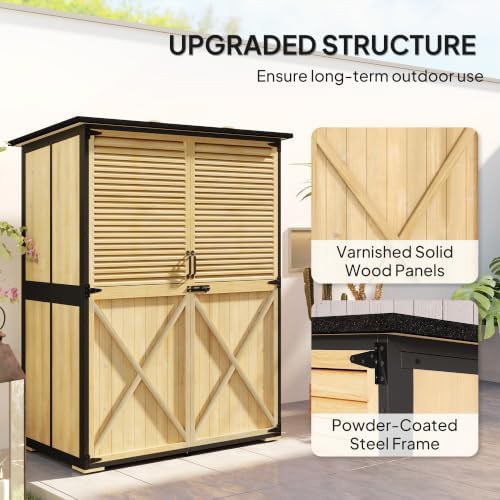 Natural wood garden shed with lock — photo 3