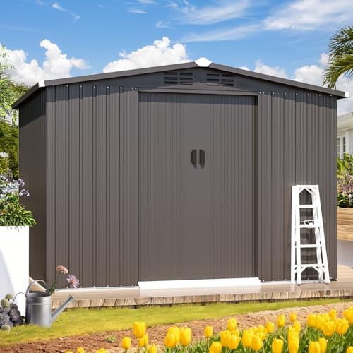 Galvanized steel shed with sliding doors