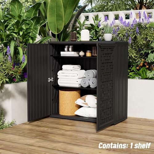 Black resin cabinet with interior shelves — photo 3