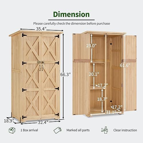 Medium wooden garden tool cabinet with lock — photo 3