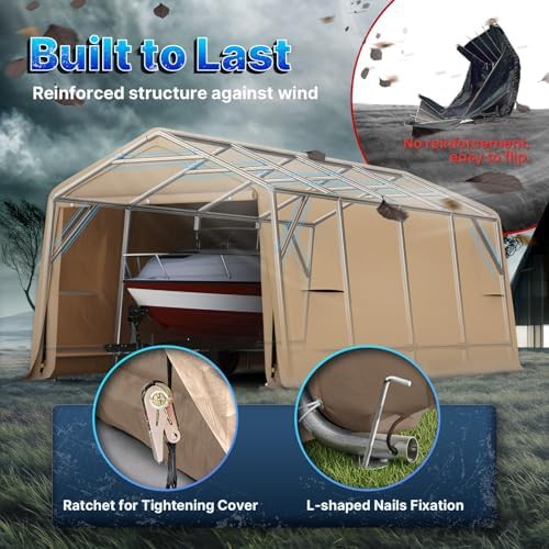 Beige heavy duty ten by twenty carport canopy — photo 4