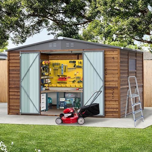 Gray wood and metal storage house