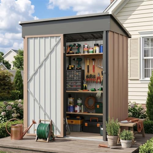 Compact waterproof metal shed with sloped roof
