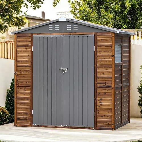 Compact wood garden tool shed with windows