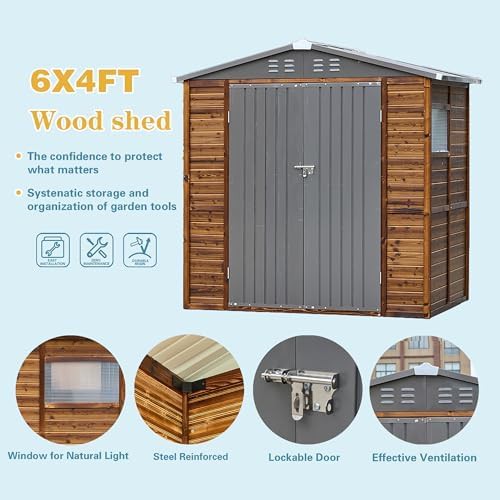 Compact wood garden tool shed with windows — photo 4