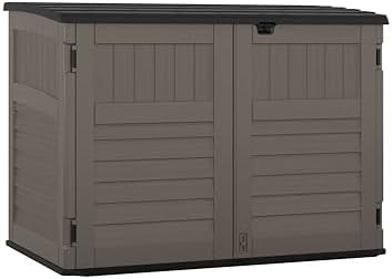Brown wood look horizontal stow away shed