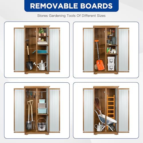 Tall Wood Garden Tool Cabinet with Shelves — photo 5