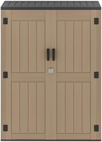 Brown vertical resin storage cabinet with floor