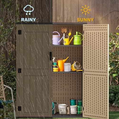 Brown vertical resin storage cabinet with floor — photo 3