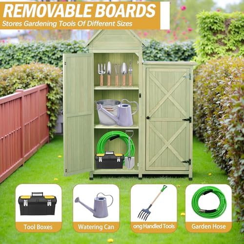 Wide green wood garden storage shed — photo 3