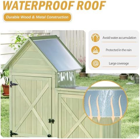 Wide green wood garden storage shed — photo 4