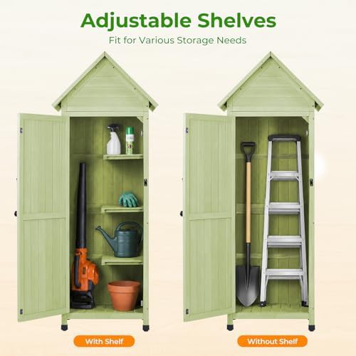 Green wooden vertical garden tool cabinet — photo 4