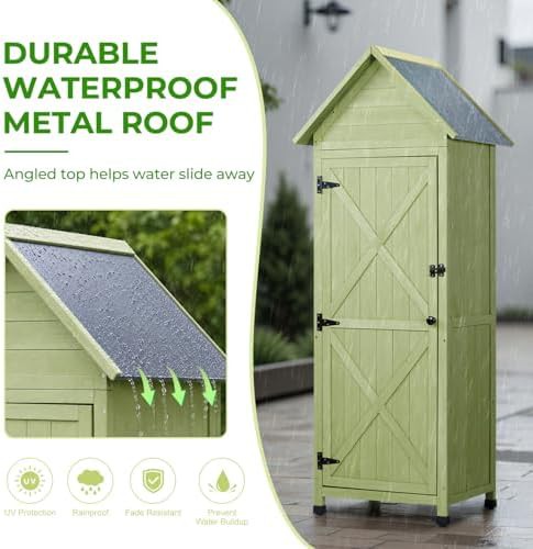 Green wooden vertical garden tool cabinet — photo 5