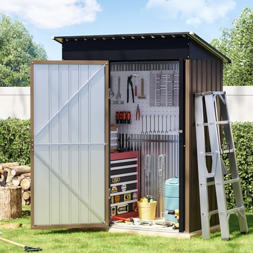 Vertical brown steel storage shed 5x3