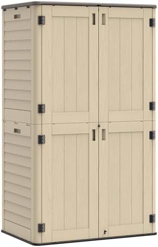 Tall vertical resin shed with double doors
