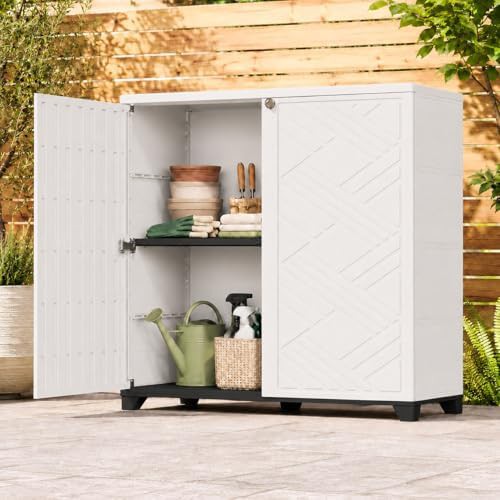 Upright resin garden tool cabinet