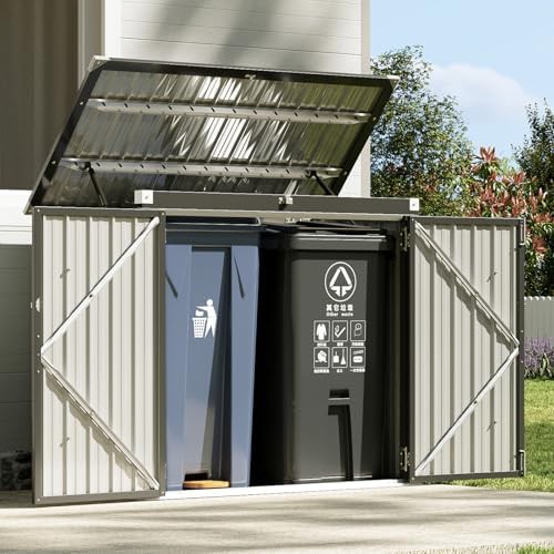 Black upgraded metal trash can storage shed