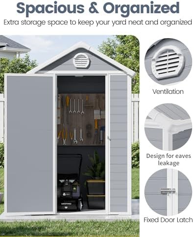 Light grey resin tool shed with floor — photo 3