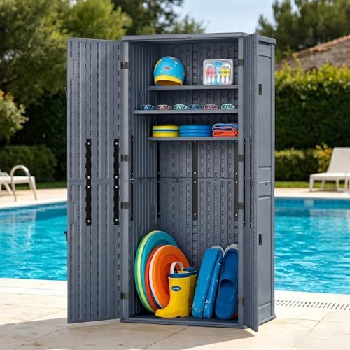 Vertical resin tool cabinet with four shelves