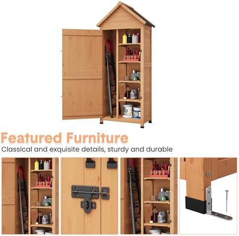 Vertical wooden garden cabinet with shelves — photo 3