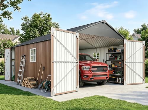 Weatherproof metal garage and storage shed