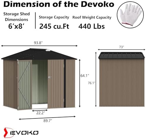 Brown metal outdoor utility shed 8x6 ft — photo 3
