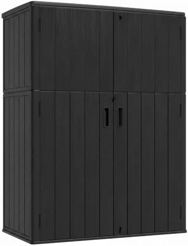 Vertical Black Resin Patio Tool Shed