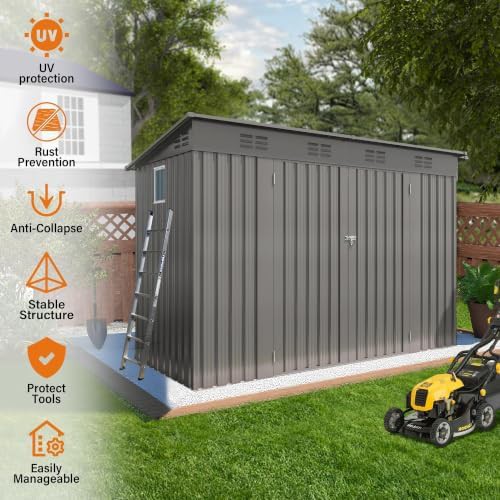 Gray lean-to metal utility tool shed — photo 5