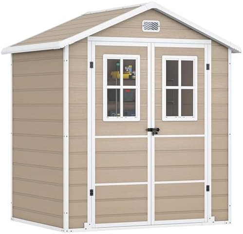 Beige double wall plastic storage shed