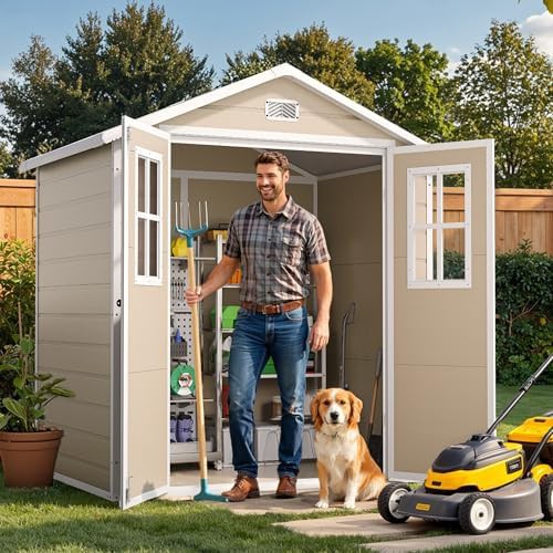 Beige double wall plastic storage shed — photo 3