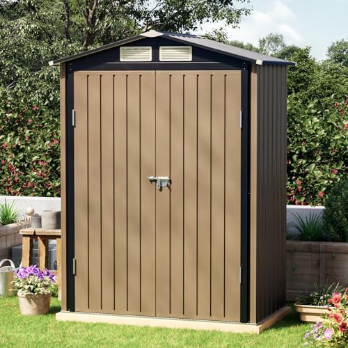 Brown metal shed with double doors — photo 4