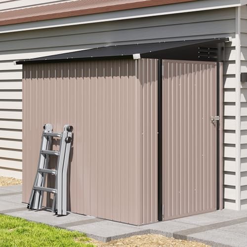 Brown steel lean to garden utility shed