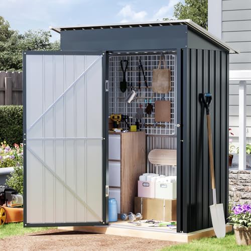 Compact night blue shed with windows