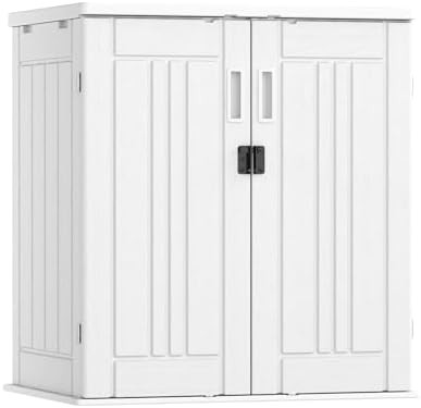 White vertical resin storage cabinet with shelves