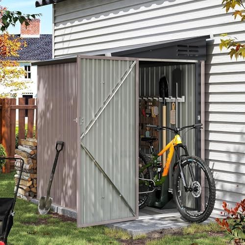 Lean to metal shed with sloped roof