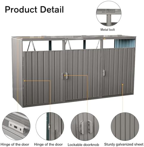 Light gray metal triple trash can shed — photo 4