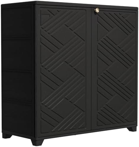Black Resin Storage Cabinet with Shelves