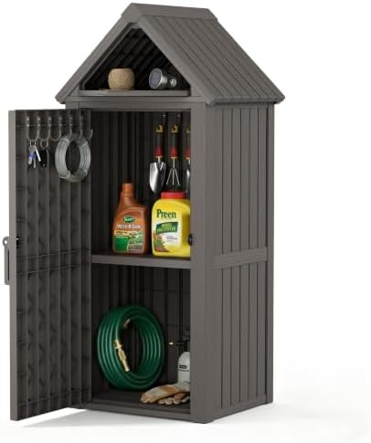 Vertical Gray Resin Shed with Shelves