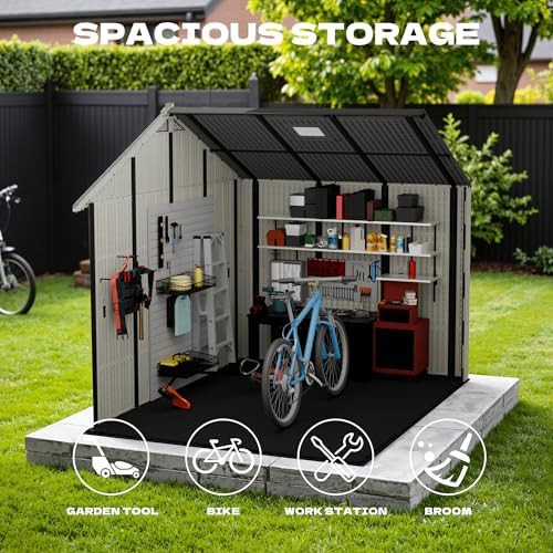 Beige resin outdoor storage shed 10x8 ft — photo 3