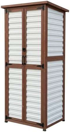 Tall vertical fir wood tool shed