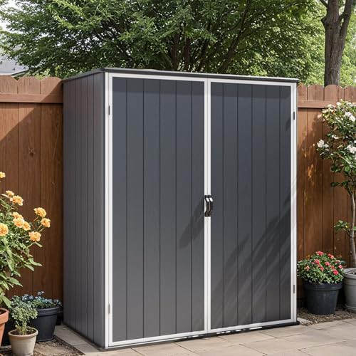 Dark gray flat roof resin shed