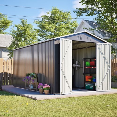 Gray Metal Storage Shed with Lockable Doors